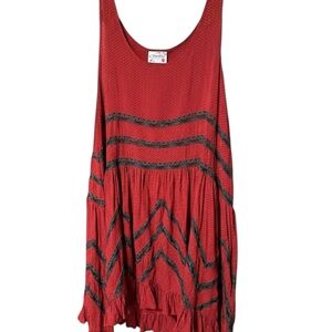 Free People Intimately Voile & Lace Trapeze Mini Slip Dress in crimson/black